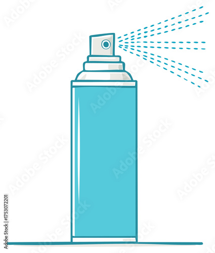 Turquoise spray can spraying a fine mist of droplets isolated on white