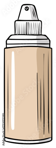 Illustration of a beige foundation bottle with a black outline on a white background