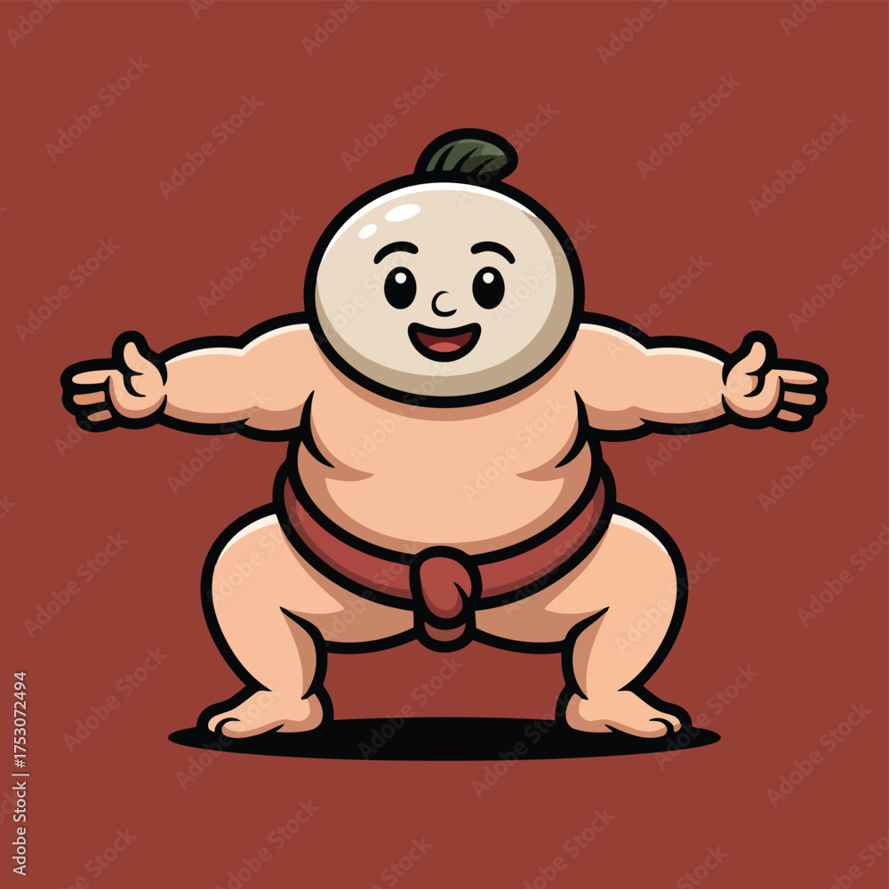 Obraz premium Cartoon sumo wrestler with round head and arms outstretched vector