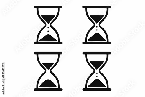 Four black hourglass icons on white background illustrating time progression