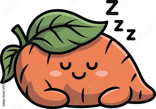 Cute sleeping orange carrot with green leaves vector