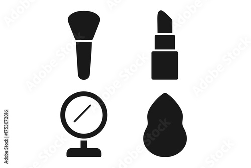 Makeup tools silhouettes: brush, lipstick, mirror, sponge icons