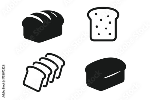 Set of bread icons featuring loaf and sliced bread illustrations
