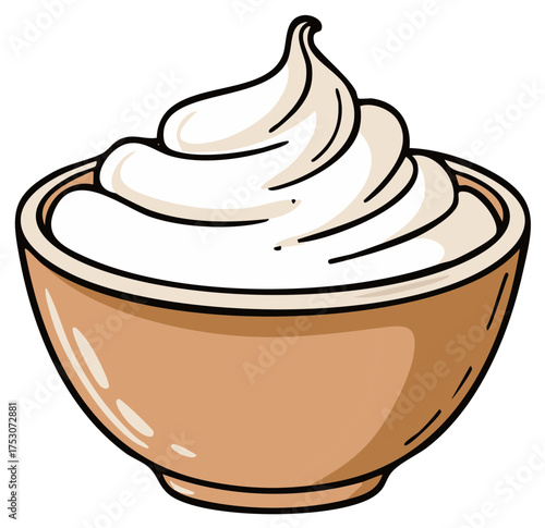 Wallpaper Mural Simple graphic illustration of a brown bowl filled with a swirl of creamy white dessert topping. Torontodigital.ca