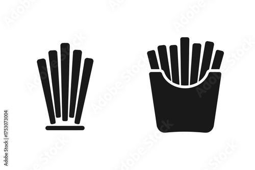 Silhouette icons of french fries in containers on white background