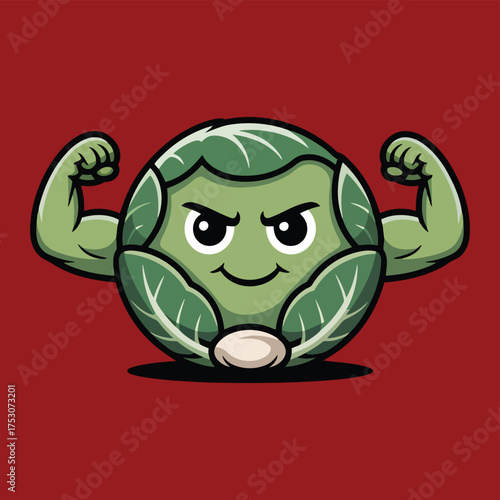 Muscular green vegetable flexing arms with determined expression vector