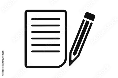 Black and white icon of a pencil and paper for writing and note-taking