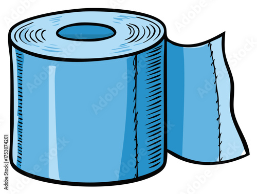 Blue Toilet Paper Roll with Unrolled Sheet