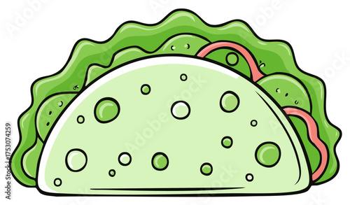 Cartoon Taco with Green Tortilla, Lettuce, and Tomato Illustration for Culinary Design Projects Delicious Treat Icon
