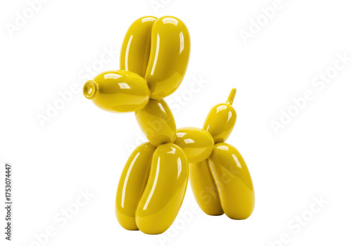 Shiny yellow balloon dog isolated, playful animal sculpture on transparent background, party decoration, modern art, whimsical design
