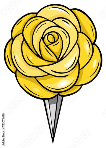 Bright yellow rose flower shape push pin office supply design