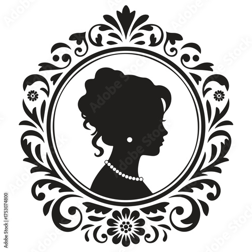 Elegant woman silhouette in ornate frame silhouette