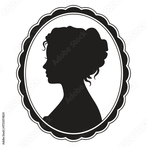 Oval cameo silhouette of a woman s profile silhouette