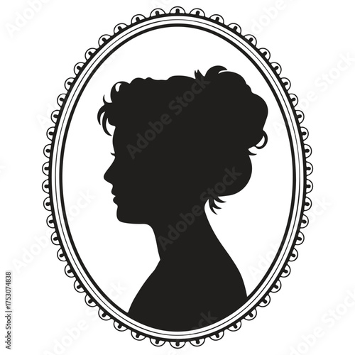 Oval cameo silhouette of a woman s profile silhouette