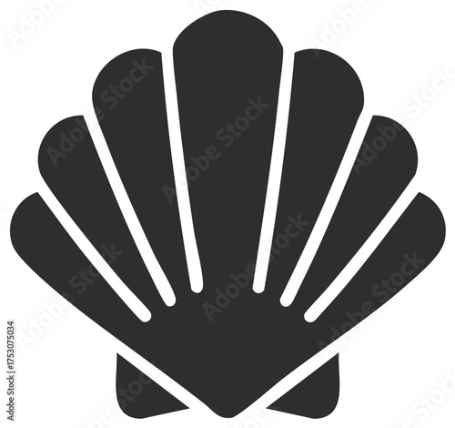 Black and white scallop shell design element illustration.