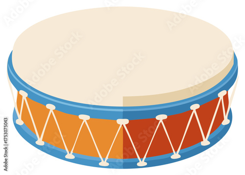 Illustration of a Blue and Orange Drum with Ivory Tuning Ropes for Musical Rhythm