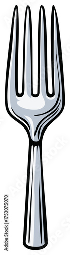 Shiny Silver Fork With Four Tines, A Classic Utensil, Outlined in Bold Black Ink, Simple Elegant Design, Eating Tool