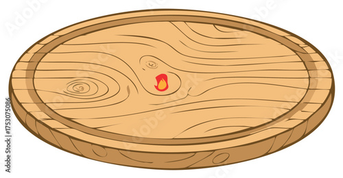 Cartoon Wooden Platter with Fire Icon Cooking Theme Design Elements
