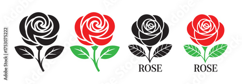 Rose Symbol Vector Icons in Red and Black