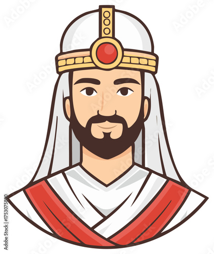 Noble male figure with beard crown and historical royal clothing illustration