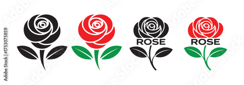 Rose Symbol Vector Icons in Red and Black