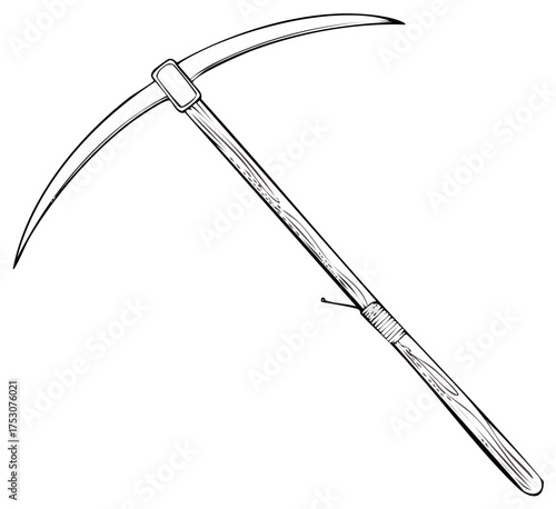 Monochrome Illustration of a Medieval Style War Scythe with Wooden Handle