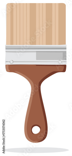 Paint brush illustration with wood handle and beige bristles on white background for painting crafts or art projects