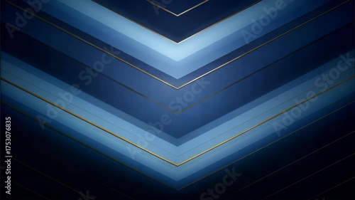 Abstract blue geometric pattern with golden lines on dark background, movement dynamics  