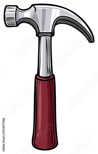 Drawn Hammer with Metal Head and Burgundy Handle for DIY Projects