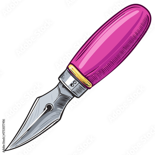 Classic pink fountain pen with a metal nib cartoon vector illustration