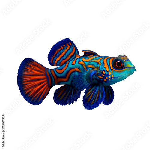 Tropical Jewel Vibrant Blue and Orange Mandarinfish, Isolated on transparent background, png