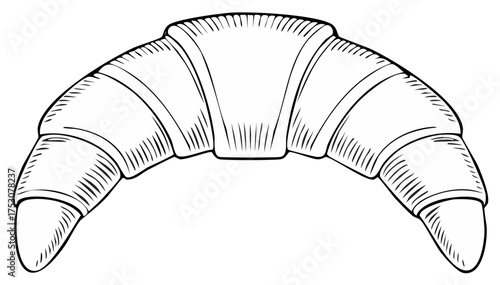 Hand drawn croissant in black and white line art illustration