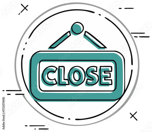 Closed Sign Hanging Indicating Business Closure and Store Shutdown with Abstract Graphic Elements