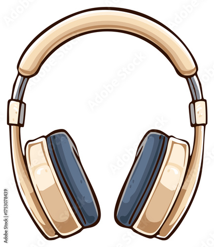 Stylized vector illustration of vintage cream and blue headphones with clear outlines