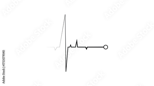 Simple electrocardiogram line representing a healthy heartbeat on a clean white background with two small dots