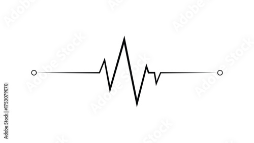 Simple electrocardiogram line representing a healthy heartbeat on a clean white background with two small dots