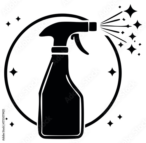 Cleaning spray bottle icon with spray mist vector illustration for house cleaning or disinfection