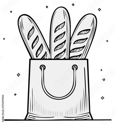 Illustrated baguette bag with bread fresh out of the oven concept art