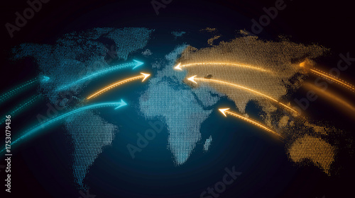 Strategic world chart with directional indicators, global trade corporate tactics, economic diplomacy in intelligence gathering, international relations for business navigation, cr