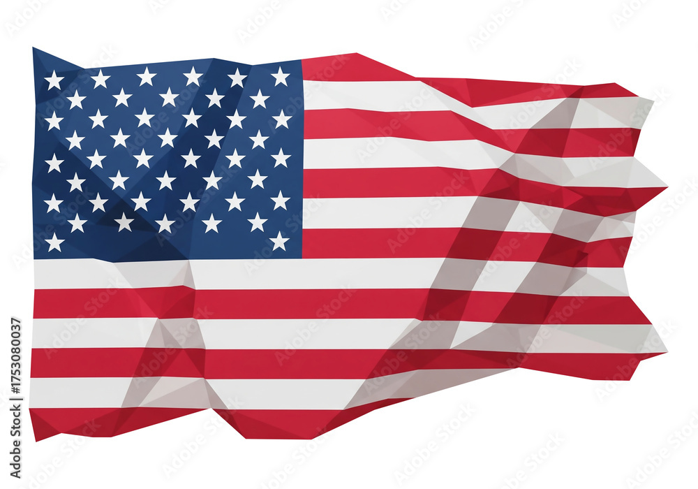 Fototapeta premium Glossy 3D American flag waving with smooth silk folds, realistic lighting, perfect for patriotic themes, USA national symbol, independence