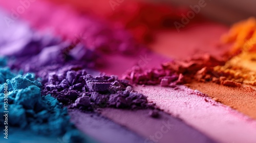 An eye-catching array of vibrant powders in various colors creates a striking visual experience, embodying creativity and artistic expression on a textured surface.