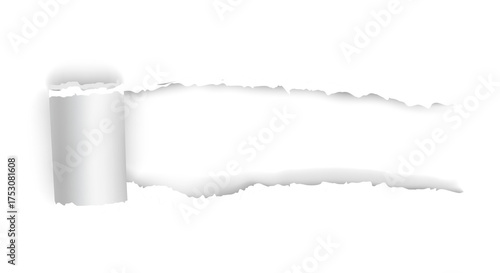 Horizontal Torn Ripped Paper Rolled Back to Reveal Empty Copy Space

