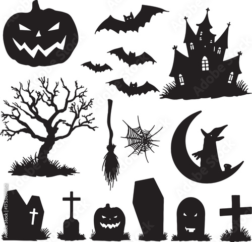 Halloween Silhouettes Collection Spooky Elements pumpkin