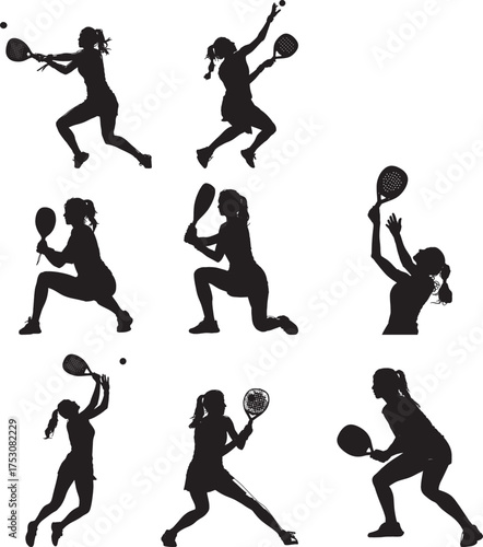 Women Playing Padel Tennis Silhouettes in Dynamic Poses