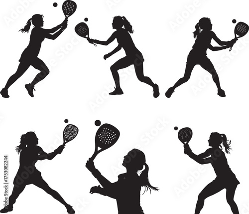 Women Playing Padel Tennis Silhouettes woman player