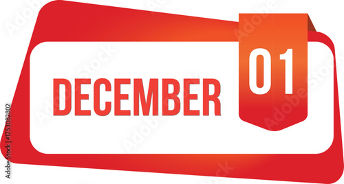 December 01 Daily Calendar date flat design red gradient rectangle style
