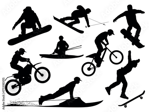 Silhouette Action Sports Snowboarding, Skateboarding, Kayaking, and More for Adventure and Outdoors