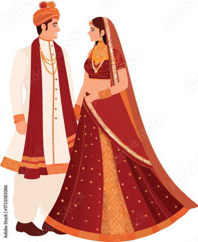 Indian bride and groom in traditional wedding attire