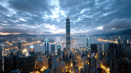 Wallpaper Mural Stunning city skyline illuminated at night with skyscrapers and water reflections Torontodigital.ca