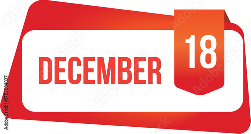 December 18 Daily Calendar date flat design red gradient rectangle style